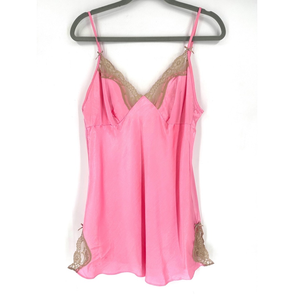Y2K No‎ Boundaries Babydoll Pink Satin Lace Trim Camisole Slip Dress Size  L